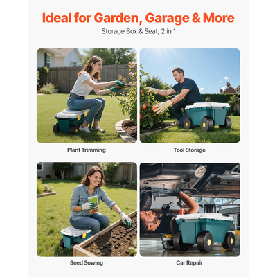 VEVOR Τροχαίο Καρότσι Κήπου με Κάθισμα Κάδος Αποθήκευσης & Κάθισμα για Σκούτερ Κήπου 276 λίβρες