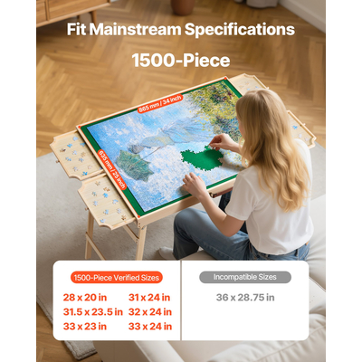 VEVOR Φορητό Ξύλινο Παζλ 1500 Τεμαχίων με Πτυσσόμενο Πόδι 86x63εκ.