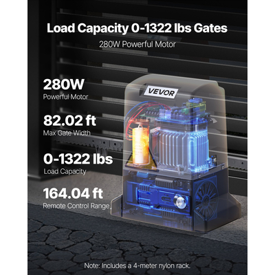 Ηλεκτρικό ανοιχτήρι συρόμενης πύλης VEVOR 280W με αισθητήρα υπερύθρων και γρανάζι 1799 λίβρες