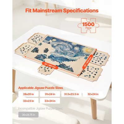 VEVOR Φορητό Ξύλινο Παζλ 1500 Τεμαχίων με Κάλυμμα Συρταριού 86x63εκ.