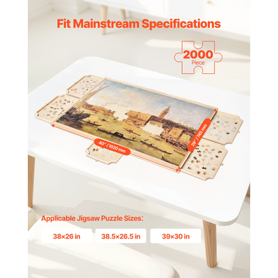 VEVOR Φορητό Ξύλινο Παζλ 2000 Τεμαχίων με Κάλυμμα Συρταριού 102x74εκ.