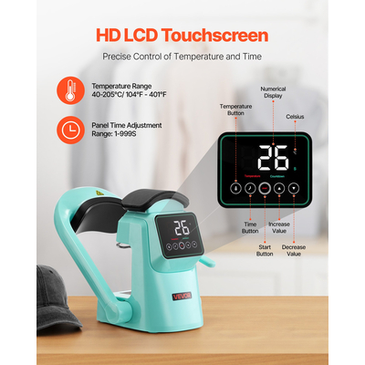 VEVOR Αυτόματη Πρέσα Θερμότητας για Καπέλο 2 τεμάχια Εναλλάξιμες Πλάκες Οθόνης Αφής Πράσινη