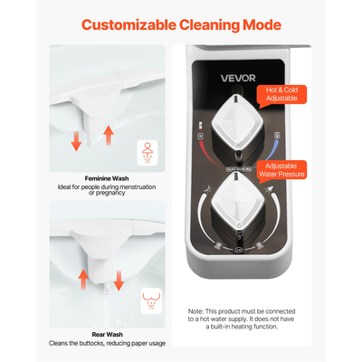 Εξάρτημα μπιντέ VEVOR για τουαλέτα με ζεστό και κρύο νερό, διπλά ακροφύσια ρυθμιζόμενης πίεσης