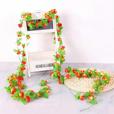 225cm Γιρλάντα Τεχνητό Φυτό με 40τμχ Τριαντάφυλλα (Μικρά) Πορτοκαλί