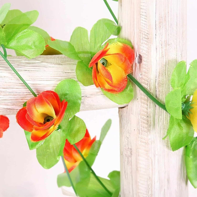 225cm Γιρλάντα Τεχνητό Φυτό με 40τμχ Τριαντάφυλλα (Μικρά) Πορτοκαλί