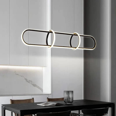 LG-6665 Ring Μεταλλικό Κρεμαστό Φωτιστικό 70Watt L120*W22*H100CM Μαύρο Dimmable CCT με χειριστήριο