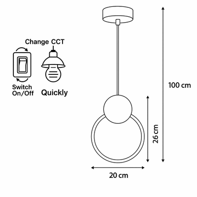 LG-6438-Round Μεταλλικό Κρεμαστό Φωτιστικό 12Watt CCT - Εναλλαγή Φωτισμού μέσω Διακόπτη On/Off All In One