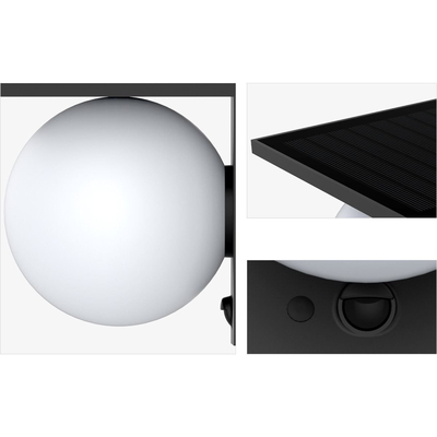 Solar LED Sfera Απλίκα Εξωτερικού Χώρου 1000LM με PIR Αισθητήρα και 4 Λειτουργίες Φωτισμού – IP54