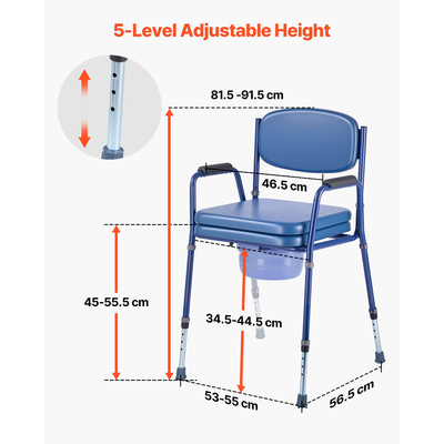 Πολυθρόνα Κομοδίνου VEVOR 3 σε 1 με Υπερυψωμένο Κάθισμα Τουαλέτας 181 kg Ρυθμιζόμενο Ύψος