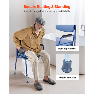 Πολυθρόνα Κομοδίνου VEVOR 3 σε 1 με Υπερυψωμένο Κάθισμα Τουαλέτας 181 kg Ρυθμιζόμενο Ύψος