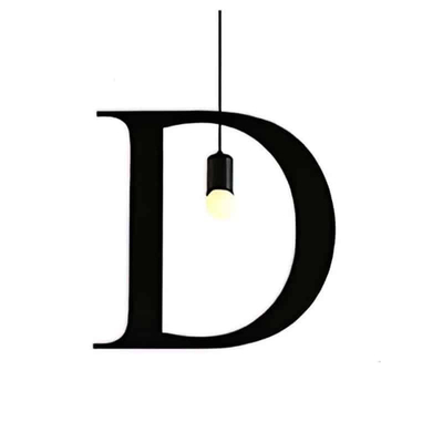 100151-D ALPHABET Μοντέρνο Κρεμαστό Φωτιστικό Οροφής Μονόφωτο 1xE27 Μαύρο Μεταλλικό Φιγούρα D Φ33 x Υ38cm