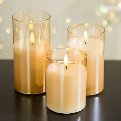 101155 Paraffin Wax Γυάλινο Σετ 3 κεράκια LED θερμό χρώμα Χρυσό με χειριστήριο