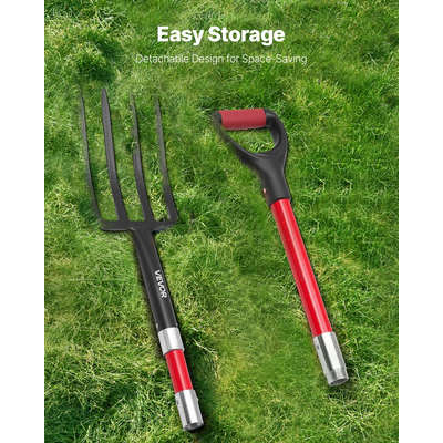 4 Tines Garden Fork Fiberglass Handle 45 in Digging Spading Pitchfork Heavy Duty | VEVOR US