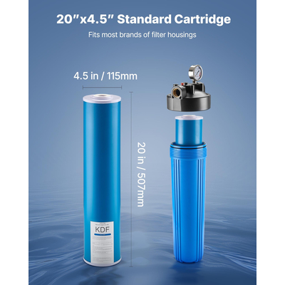 Whole House Water Filter Replacement Cartridge 4.5" x 20" KDF Home Filter | VEVOR US