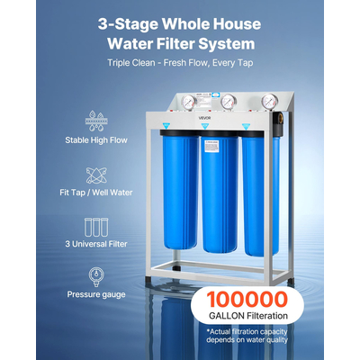 3-Stage Whole House Water Filter System 4.5" x 20" KDF Heavy Metal Removal | VEVOR US