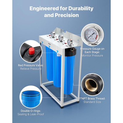 3-Stage Whole House Water Filter System 4.5" x 20" KDF Heavy Metal Removal | VEVOR US