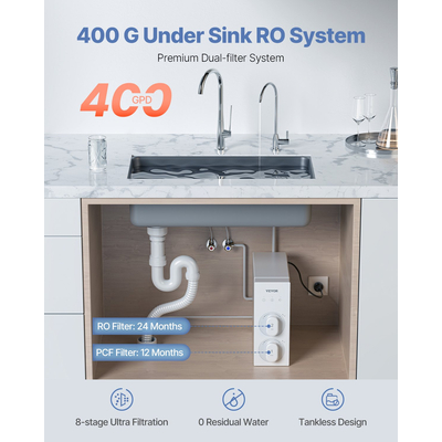 Reverse Osmosis System 400 GPD 8-stage Tankless Under Sink Water Filter System | VEVOR US