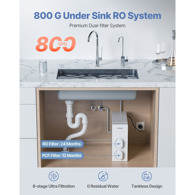 Reverse Osmosis System 800 GPD 8-stage Tankless Under Sink Water Filter System | VEVOR US