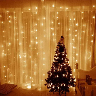 100122 Επεκτεινόμενη Χριστουγεννιάτικη LED Κουρτίνα Βροχή 320led 18W Λευκό Θερμό