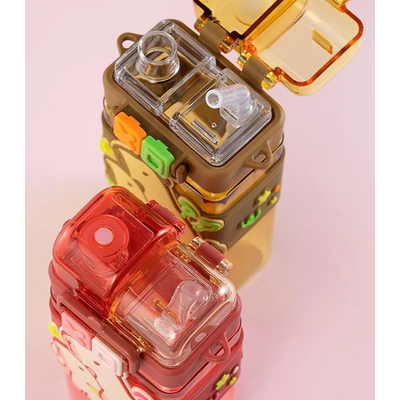 Παιδικό παγούρι πλαστικό με καλαμάκι - 650ml - 722474 - Pink