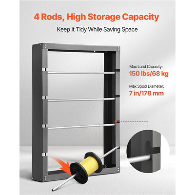 Βάση καρουλιών VEVOR με 4 ρυθμιζόμενες ράβδους, βάση καρουλιού, επιτοίχια τοποθέτηση, χωρητικότητα 150 λίβρες