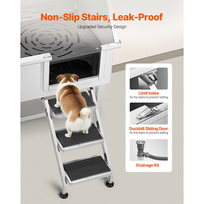 VEVOR Μπανιέρα περιποίησης σκύλου 96,5 cm από ανοξείδωτο ατσάλι με σκάλα και κεφαλή ντους