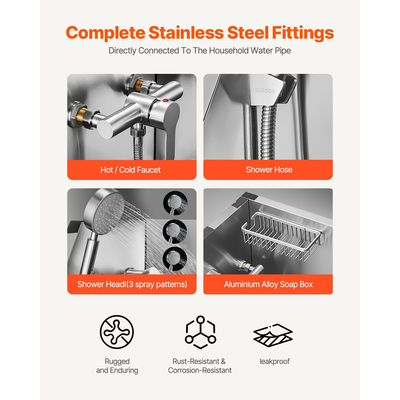 VEVOR Μπανιέρα περιποίησης σκύλου 96,5 cm από ανοξείδωτο ατσάλι με σκάλα και κεφαλή ντους