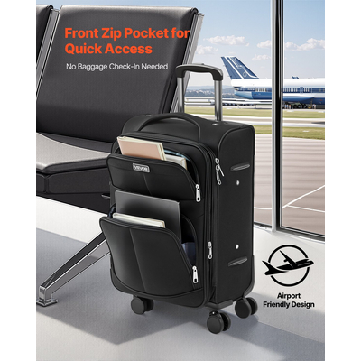 20-Inch Softside Expandable Luggage with Spinner Wheels Carry on Suitcase Black | VEVOR US