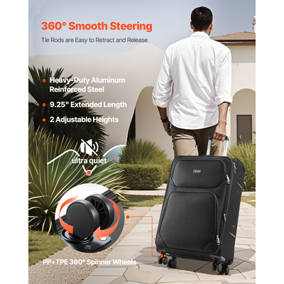 28-Inch Softside Expandable Luggage with Spinner Wheels Checked Suitcase Black | VEVOR US