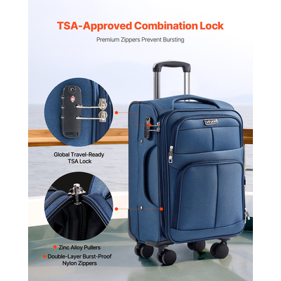 20-Inch Softside Expandable Luggage with Spinner Wheels Carry on Suitcase Blue | VEVOR US