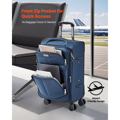20-Inch Softside Expandable Luggage with Spinner Wheels Carry on Suitcase Blue | VEVOR US