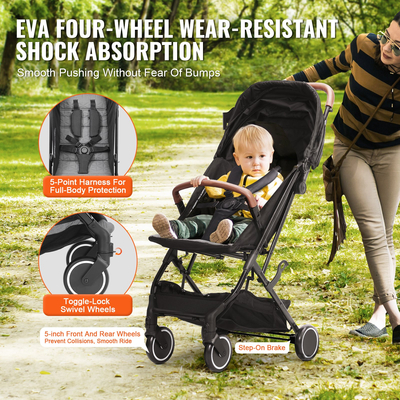 VEVOR Standard Baby Infant Stroller, Toddler Stroller with 95°-150° Adjustable Backrest & & 0/90°Adjustable Footrest & One-click Folding, Newborn Stroller with Cup Holder and Carry Bag, Black  | VEVOR US