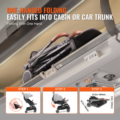 VEVOR Standard Baby Infant Stroller, Toddler Stroller with 95°-150° Adjustable Backrest & & 0/90°Adjustable Footrest & One-click Folding, Newborn Stroller with Cup Holder and Carry Bag, Dark Grey  | VEVOR US