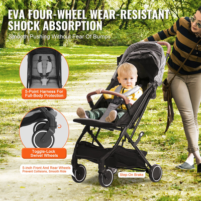 VEVOR Standard Baby Infant Stroller, Toddler Stroller with 95°-150° Adjustable Backrest & & 0/90°Adjustable Footrest & One-click Folding, Newborn Stroller with Cup Holder and Carry Bag, Dark Grey  | VEVOR US