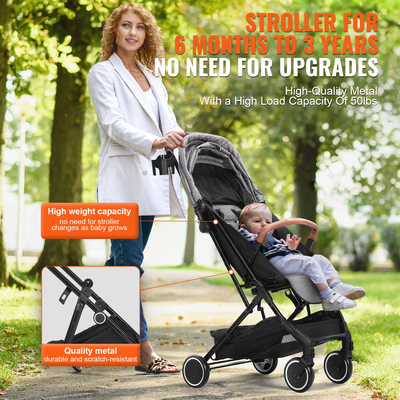 VEVOR Standard Baby Infant Stroller, Toddler Stroller with 95°-150° Adjustable Backrest & & 0/90°Adjustable Footrest & One-click Folding, Newborn Stroller with Cup Holder and Carry Bag, Dark Grey  | VEVOR US