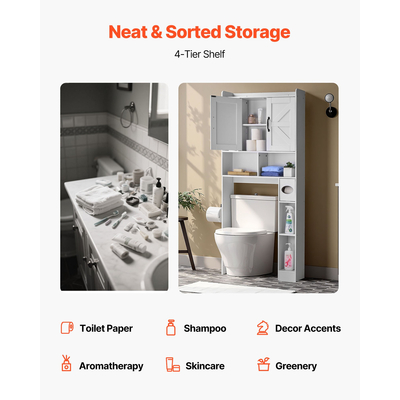 VEVOR Ντουλάπι Αποθήκευσης Μπάνιου Πάνω από την Τουαλέτα με Ρυθμιζόμενο Ράφι Λευκό 66" Υ