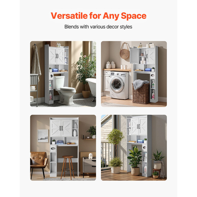 VEVOR Ντουλάπι Αποθήκευσης Μπάνιου Πάνω από την Τουαλέτα με Ρυθμιζόμενο Ράφι Λευκό 66" Υ