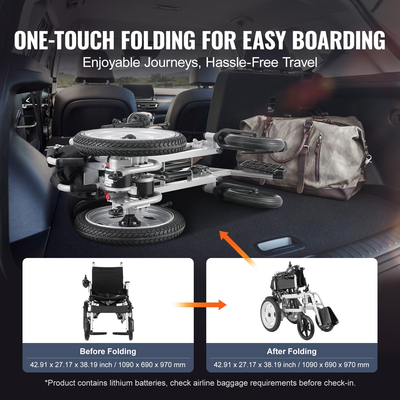 VEVOR Electric Wheelchair for Adults Seniors, 265 lbs Weight Capacity, 17.5in Width Lightweight Foldable Motorized Power Wheelchairs, UP to 12.5Miles Range All Terrain Power Chair, Adjustable Backrest  | VEVOR US