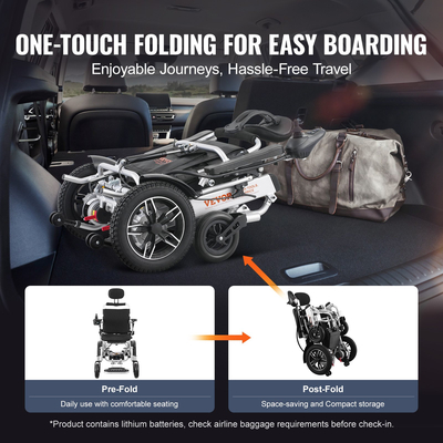 VEVOR Electric Wheelchair for Adults Seniors, 300 lbs Weight Capacity, 17.7 in Width Lightweight Foldable Motorized Power Wheelchairs, Long Range All Terrain Aluminum Alloy Chair, Adjustable Backrest  | VEVOR US