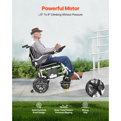 Electric Wheelchair 220lbs Capacity Foldable Lightweight 12 Mile | VEVOR US