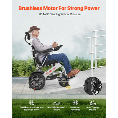 Electric Wheelchair 300lbs Capacity Adjustable Backrest Foldable 13 Mile | VEVOR US