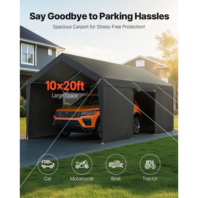 Στέγαστρο αυτοκινήτου VEVOR 12x20FT βαρέως τύπου με πλαϊνά τοιχώματα, λευκό