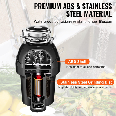 Garbage Disposal 1.25HP Continuous Food Waste Disposer 3360RPM EZ Connect Corded | VEVOR US
