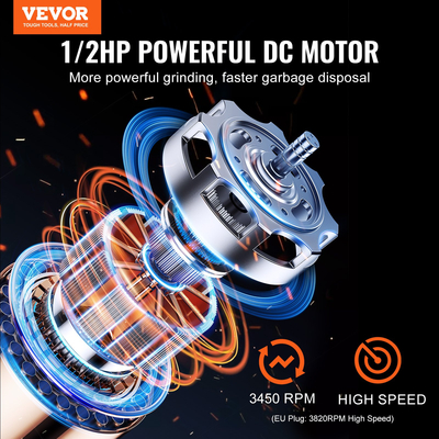 Garbage Disposal 1/2 HP Continuous Food Waste Disposer 3450RPM EZ Connect Corded | VEVOR US