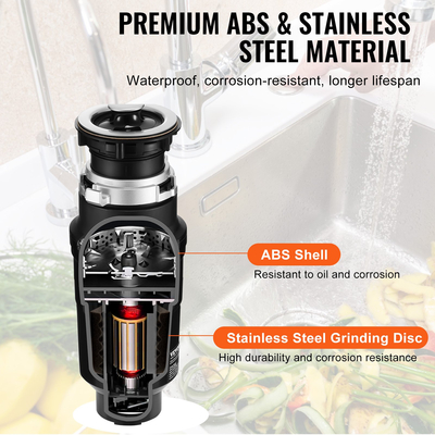 Garbage Disposal 1/2 HP Continuous Food Waste Disposer 3450RPM EZ Connect Corded | VEVOR US