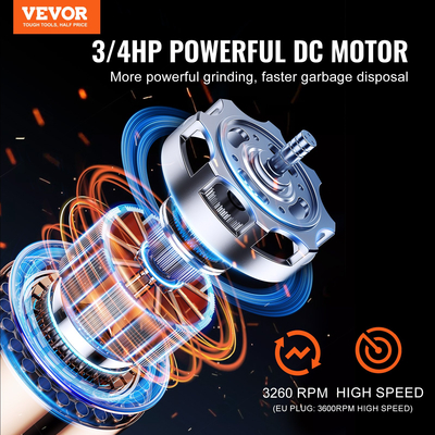 Garbage Disposal 3/4 HP Continuous Food Waste Disposer 3260 RPM 3-Bolt Connect | VEVOR US