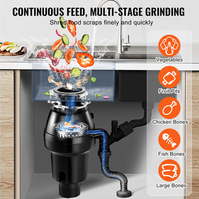 Garbage Disposal 3/4 HP Continuous Food Waste Disposer 3260 RPM 3-Bolt Connect | VEVOR US