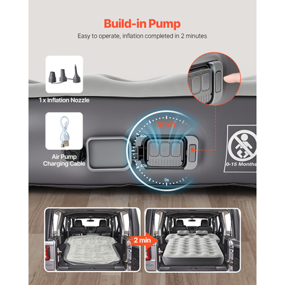 Car Air Mattress Inflatable Car Camping Travel Bed Sleeping Pad Built in Pump | VEVOR US