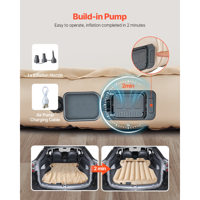 Car Air Mattress Inflatable Car Camping Travel Bed Sleeping Pad Built in Pump | VEVOR US