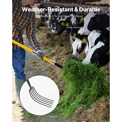 VEVOR 5 Tines Garden Fork Fiberglass Handle 57 in Spading Pitchfork Heavy Duty | VEVOR CA